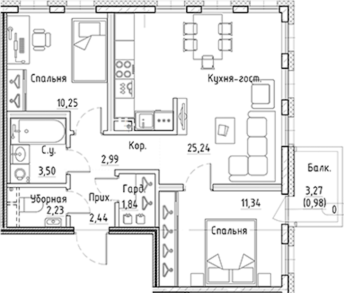 2-комнатная квартира 59.15 м², 2/10 эт., ЖК «LEGENDA Лисичанская 22»